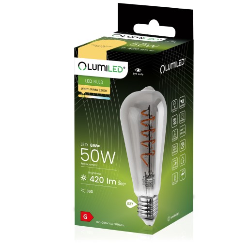 E27 EDISON ST64 LED žiarovka 6W FILAMENT DEKORATÍVNA RETRO DYMOVÁ ŠPIRÁLA