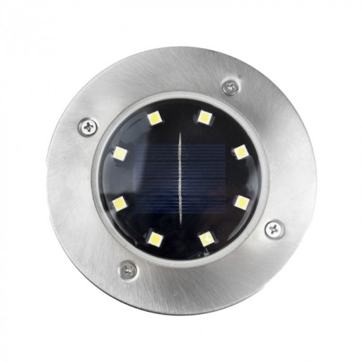 Solárna lampa, plochá, okrúhla, Ecolight, strieborná, 12,6 cm, záhradná lampa