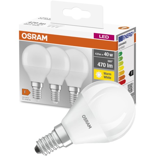 3x LED guľová žiarovka E14 5W = 40W 470lm OSRAM