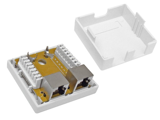 2x RJ45/8P8C STP zásuvka, tienená kat.5E, povrchové LSA kontakty