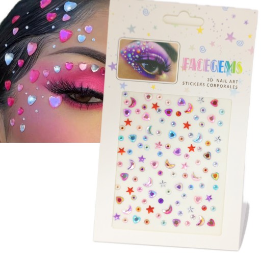 KRYŠTÁLOVÉ NÁLEPKY TVÁR kryštály DIAMANTY 3D EYES MAKEUP farby na vlasy