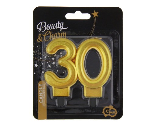SVIEČKA ČÍSLO 30 ZLATÁ METALICKÁ B&C 8CM