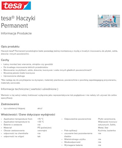 Tesa samolepiace obdĺžnikové háčiky na vešiaky plastové biele 3 ks.