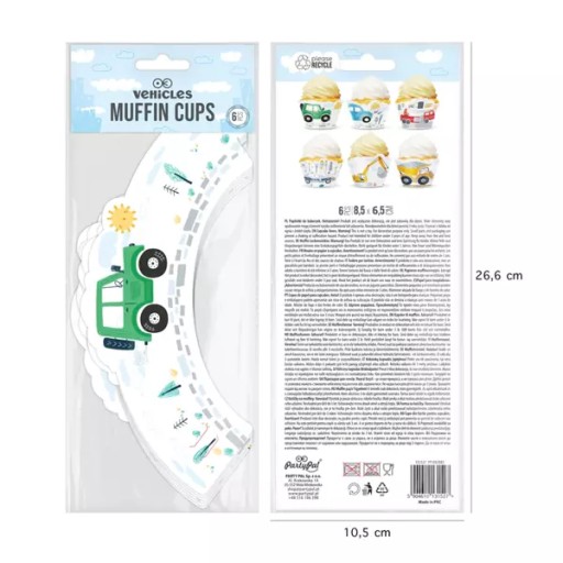 Košíčky na muffiny Construction Vehicles Chlapčenské narodeninové obaly 6 ks