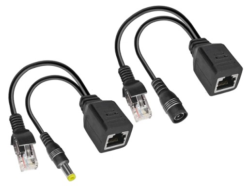 Pasívne adaptéry LAN-PoE RJ45/DC/PoE Injector+Splitter, set, čierne
