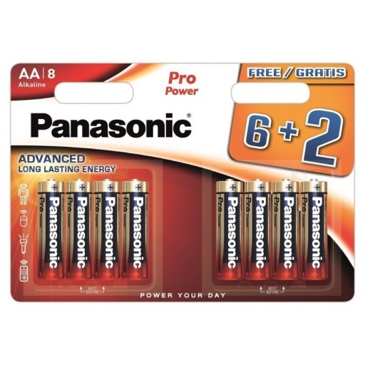PANASONIC Pro Power alkalické batérie 1,5V LR06 6+2 AA 8 ks.