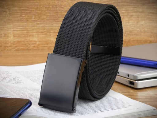 MATNÁ Kovová BUCKLE Tkaný opasok, čierny, 115 cm
