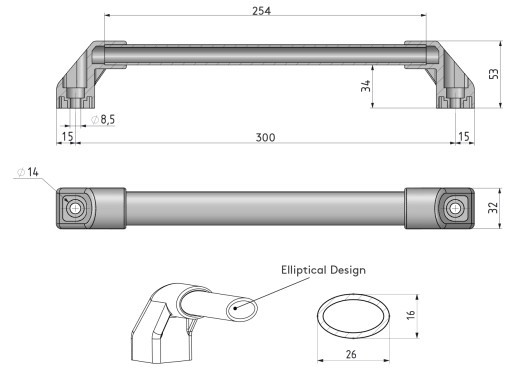Priemyselná hliníková rukoväť 300 mm