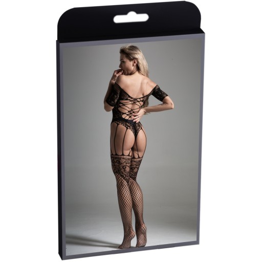 Bodystocking s dierkou, tangá a sieťované pančuchy
