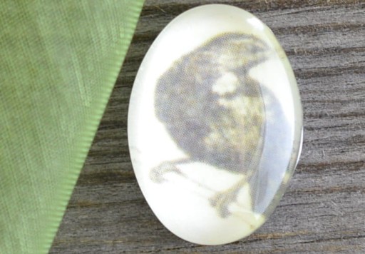 Kabošon s obrázkom 18 x 13 mm čierny vták