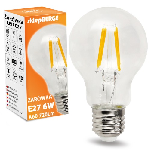 E27 Filament A60 LED žiarovka 6W Neutral 4500K