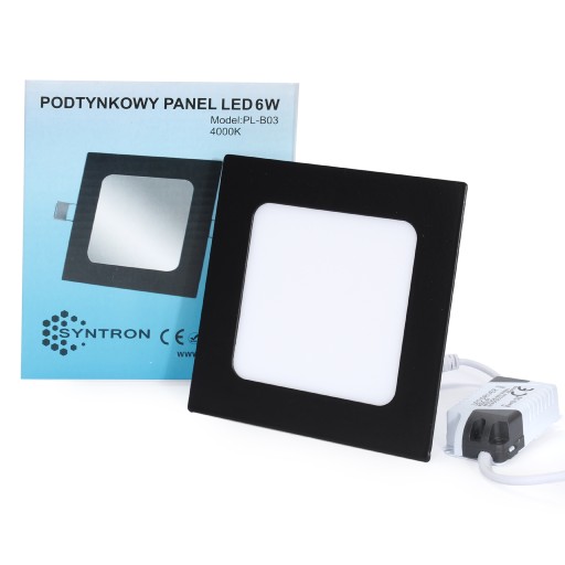 LED panel Zapustený 6W štvorcový strop pod omietku v čiernej farbe