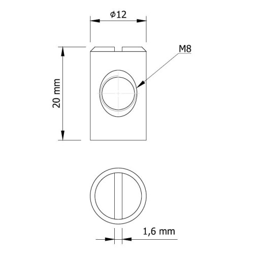 10x Valčeková matica na nábytok, pripojenie M8x20