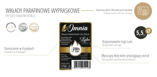 Parafínové vložky 12 cm, doba horenia 40 hodín
