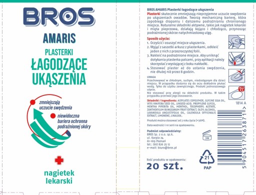 BROS Amaris ukľudňujúce náplasti na bodnutie 20 ks.