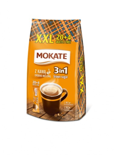 Kávový nápoj 3v1 instantný hnedý cukor 3v1 kávová zmes Mokate 24ks