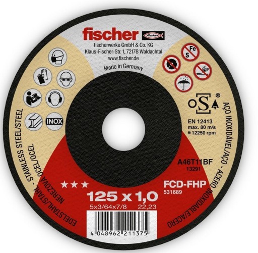 KOVOVÉ REZNÉ KOTÚČE 125x1x22,2mm INOX FISCHER