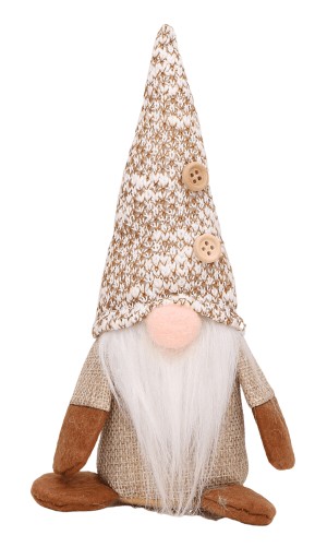 Sediaci škriatok chlapec - béžový 18 cm