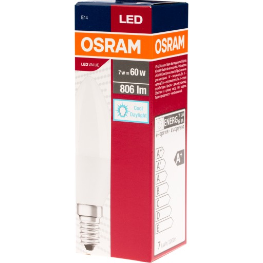 LED žiarovka SVIEČKA E14 7W = 60W B35 6500K OSRAM
