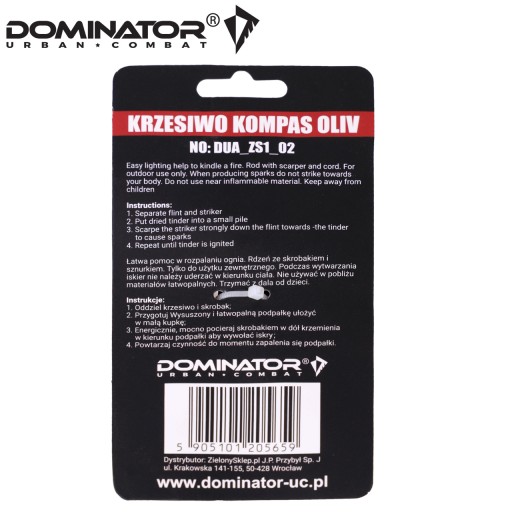 Turistický magnéziový zapaľovač malý kľúčik DOMINATOR KOMPAS PÍSKAL Olivový