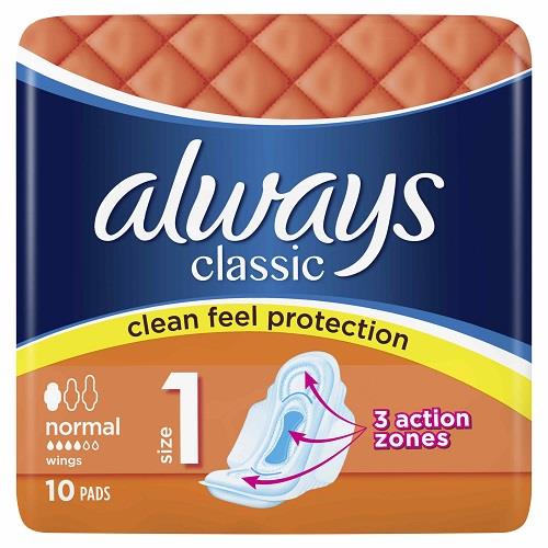ALWAYS Classic Normal Size Hygienické vložky s krídelkami 10 kusov