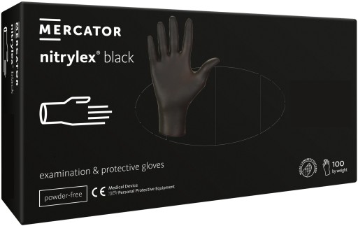 Zdravotné jednorazové NITRILOVÉ RUKAVICE čierne MERCATOR veľkosť S 100 ks