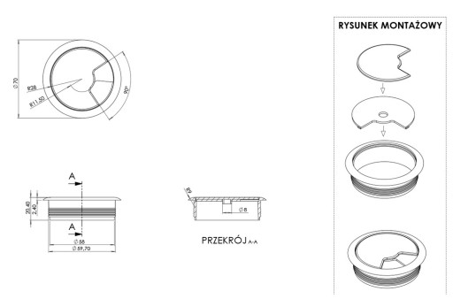 Priechodka Káblový vstup fi 60mm MAPLE