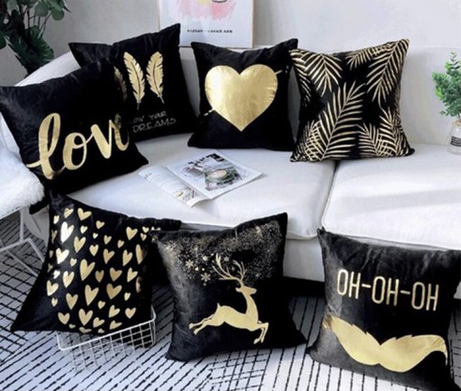 LESKLÝ 2GL GLAMOUR OBLIEC NA VANKÚŠ 45x45cm ZLATO ČIERNA VELÚR