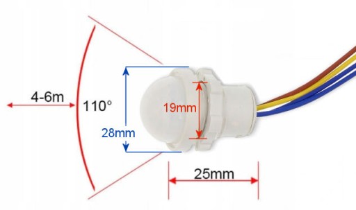 Pohybový senzor Senzor PIR Sonda 230V 20mm LED
