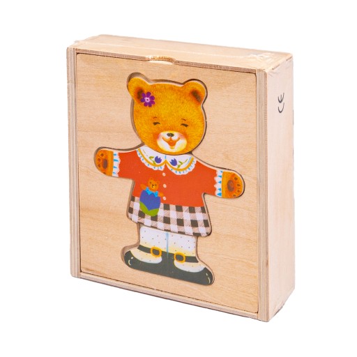 DREVENÝ MEDVEĎ OBLEČIŤ PUZZLE, DIEVČA