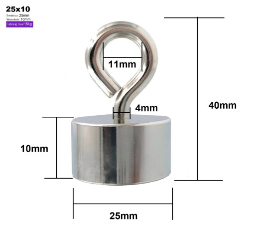 MAGNETICKÝ DRŽIAK 25x10 mm NEODYMOVÝ MAGNET S UCHOM 15KG