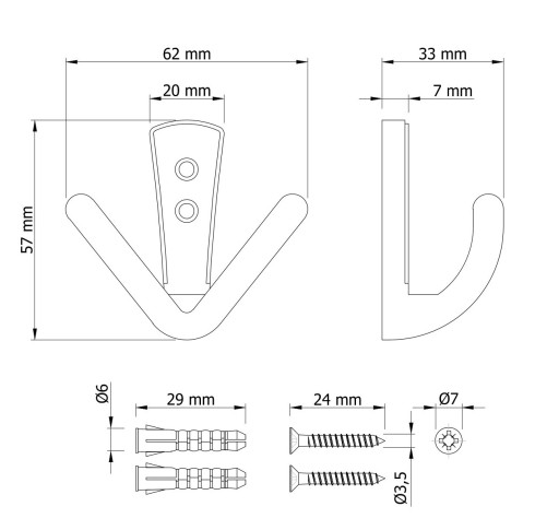 Dvojitý vešiak Anchor, zamak, skrutkovaný, čierny