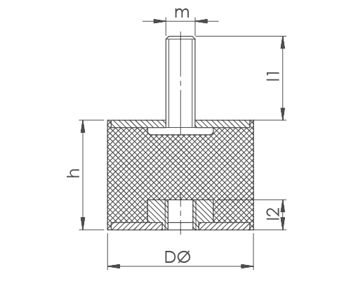 Gumová pätka, izolátor vibrácií typ B 30x30mm M8x23 M8