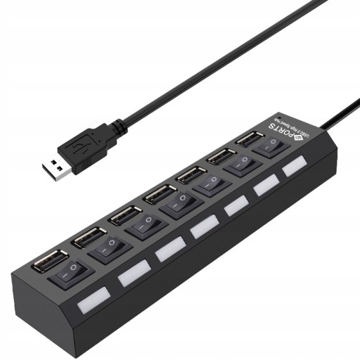 7X USB HUB SPLITTER REPLIKÁTOR PORTU S SPÍNAČMI