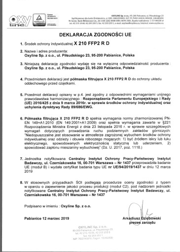 Maska Oxyline 210 FFP2 R D opakovane použiteľná maska