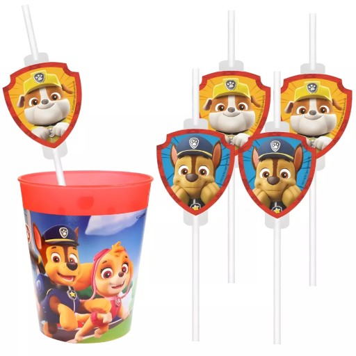 Papierové tuby (slamky) s medailónom Paw Patrol, 4 ks.