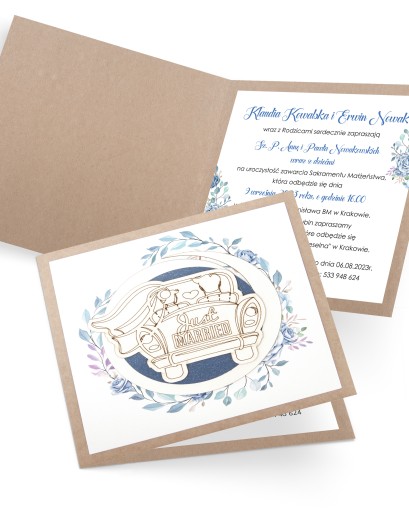 Personalizované svadobné oznámenie K4 s obálkou Just Married Blue Flower