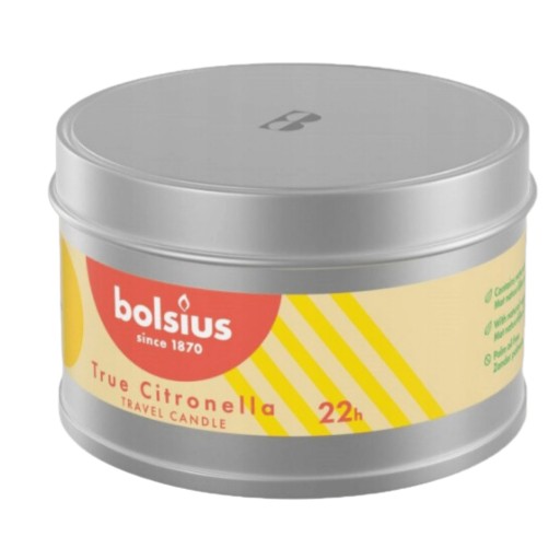 Sviečka v plechovke 49/80 Citronella žltá, ozdobný Bolsius pre KOMÁRE