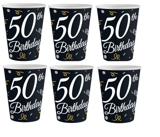 Poháre Papierové poháre k 50. narodeninám Happy Birthday 250 ml 6 ks.