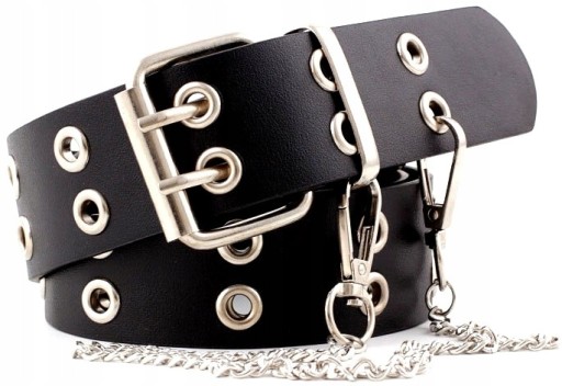 Čierny kožený dámsky opasok Punk Silver Reťaz