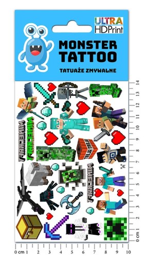 UMÝVAJÚCE DOČASNÉ TETOVANIE PRE DETSKÉ DETSKÉ MINECRAFT ORIGINÁLNE VZORKY