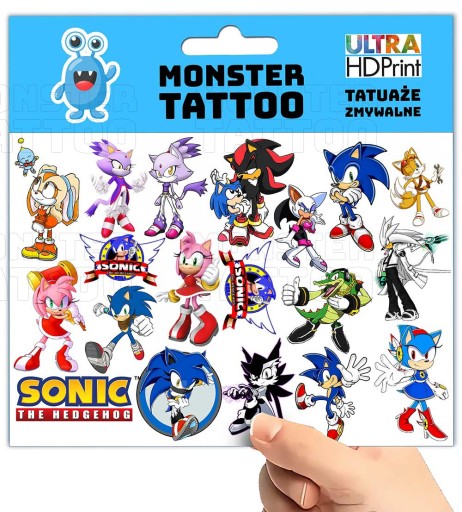 UMÝVAJÚCE DOČASNÉ TETOVANIE PRE DETI DETSKÉ SONIC ORIGINÁLNE DIZAJNY