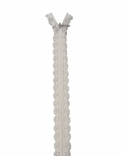 Krémový zips, prekrytý čipkou, 20 cm