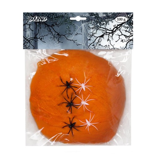 ORANŽOVÁ SPIDER WEB 100G + 6 HALLOWEENSKÝCH PAVÚKOV