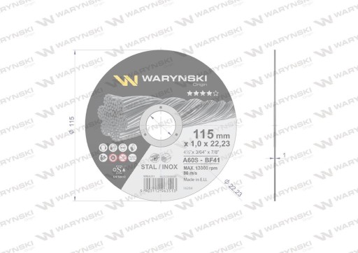 Kovový rezací kotúč 115 x 1,0 x 22,23 mm Waryński (predáva sa v balení po 5 ks)