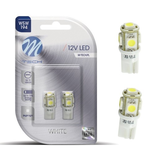 Silná LED M-Tech W5W 5xSMD5050 6000K - 2 ks.