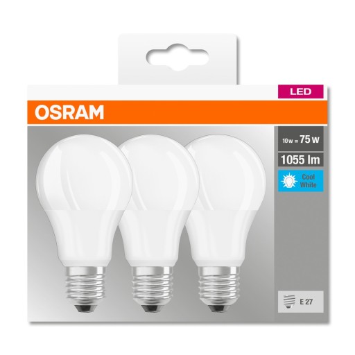E27 LED žiarovka 10W = 75W 1055lm 4000K OSRAM 3PAK