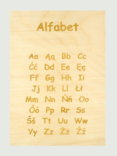 Drevená náučná tabuľa ALPHABET, gravírovaná