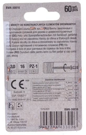 SKRUTKY DO DREVENÉHO NÁBYTKU SKRUTKY MET 3,0x16 mm 60 ks
