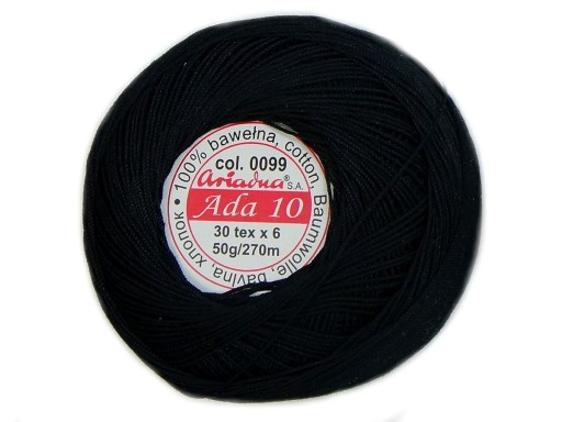 Cordonek ADA 10 Ariadna 0099 čierna 50g 270m